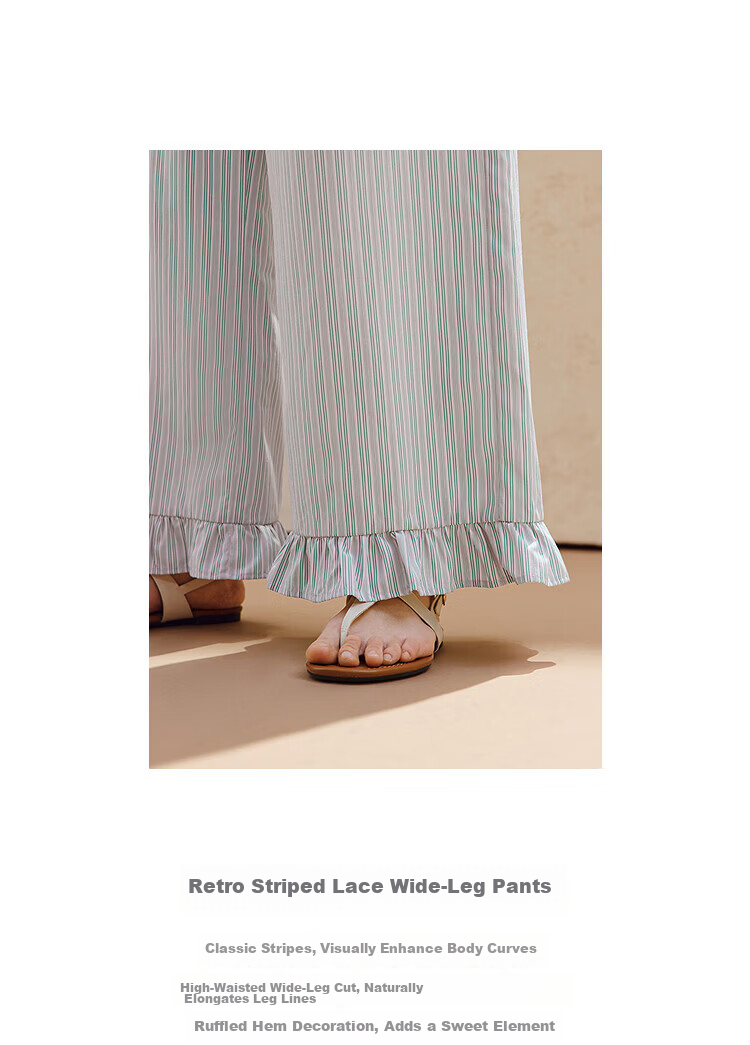 INMAN Lyocell Cotton Vintage Striped Wide-Leg Pants 2026 Summer Women's New Elastic Waist Ruffle Trousers 3